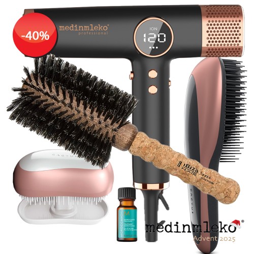 3. ADVENTNI TEDEN - Paket mDryer + Cactus Bleo in Barbora Rose Gold + Ibiza Hair krtača rjava + Moroccanoil treatment 10ml