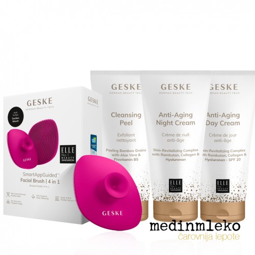 Paket Geske - Sonic facial brush 4 v 1 - Magenta, Cleaninsig peel, Anti-aging day cream, Anti-aging night cream Paket Geske - Sonic facial brush 4 v 1 - Magenta, Cleaninsig peel, Anti-aging day cream, Anti-aging night cream