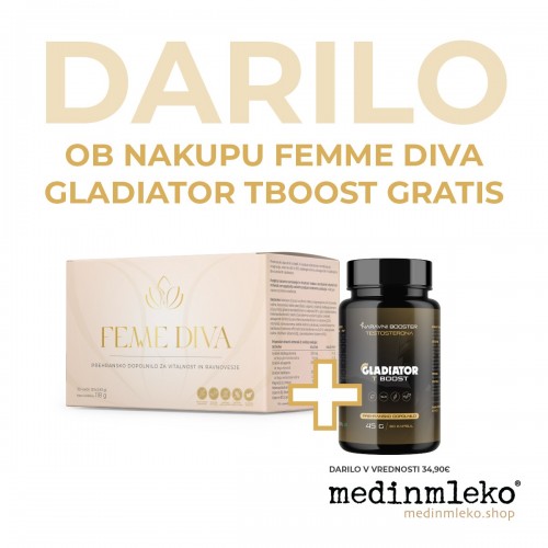 FEMME DIVA - Prehransko dopolnilo za vitalnost in ravnovesje + DARILO Gladiator T Boost - prehransko dopolnilo za moške FEMME DIVA - Prehransko dopolnilo za vitalnost in ravnovesje + DARILO Gladiator T Boost - prehransko dopolnilo za moške