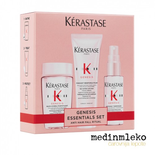 Kérastase - Paket Genesis Hydra kopel, Fondant Renforcateur nega in Défense Thermique Blow Dry Primer - potovalna velikost Kérastase - Paket Genesis Hydra kopel, Fondant Renforcateur nega in Défense Thermique Blow Dry Primer - potovalna velikost